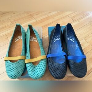 OTBT Off The Beaten Track Ballet Flats. Turquoise and Black. $20 each.